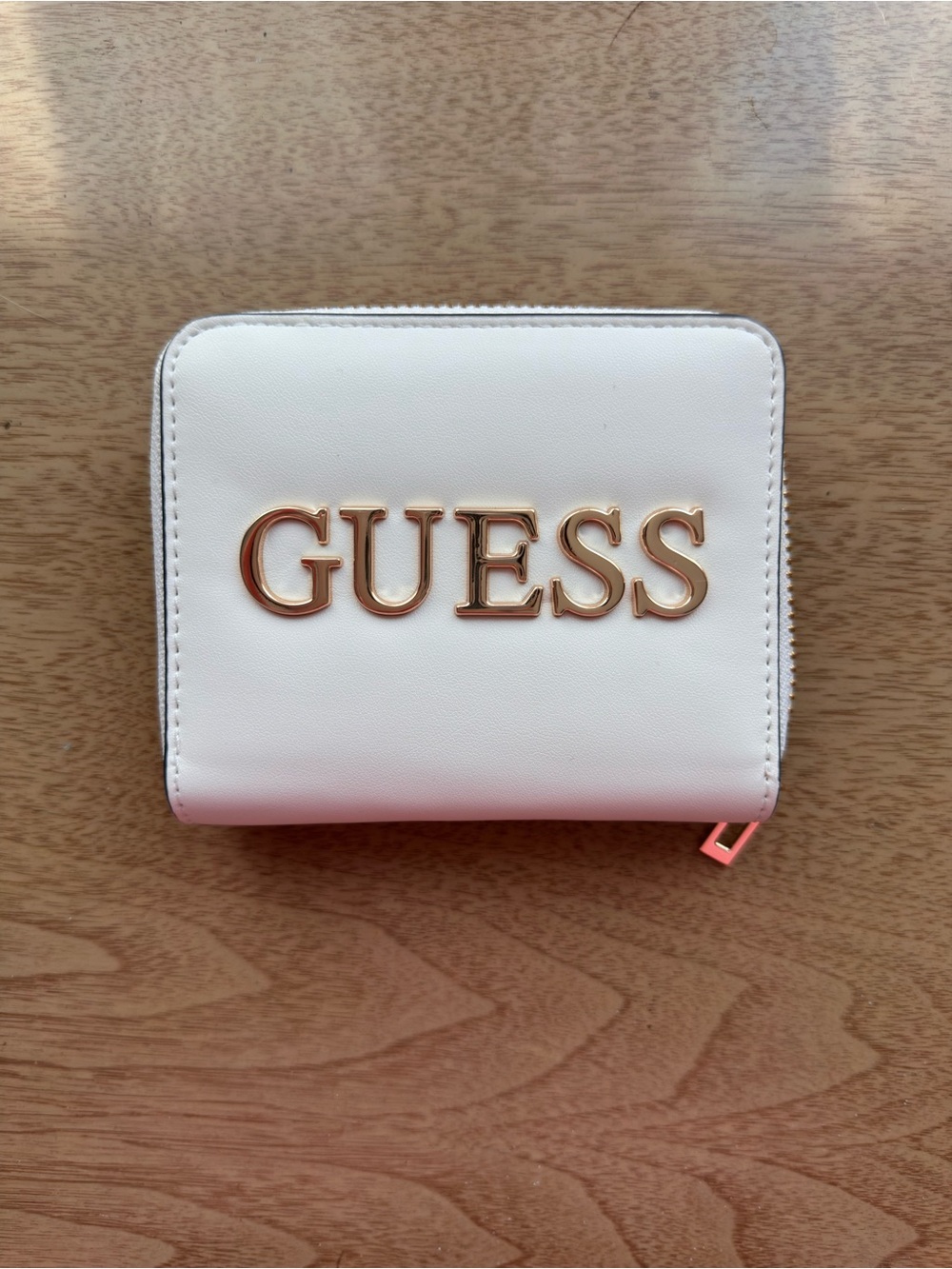 GUESS Cream Compact Zip Wallet with Gold Logo